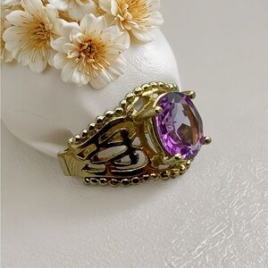 Vintage 14k HGE Lind Gold Plated Faux Oval Cut Lilac Amethyst Ring Size 5.5